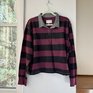 Rag & Bone Striped Long Sleeve Rugby Sweater Red Black Large